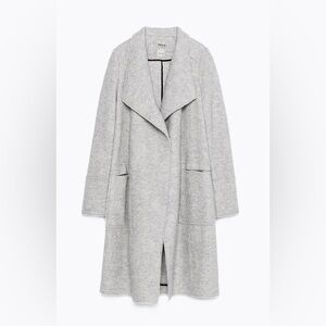 Gray Open-Front Wool blend Trench Coat with Patch Pockets